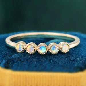 Dainty Opal Ring, Aurora Opal Stacking Ring, White Opal Ring, Gold Opal Ring, Sterling Silver Opal Ring, Delicate Opal Ring, Bridesmaid Gift