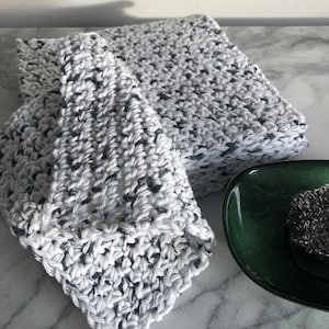 Dish Cloth - 100% Cotton Crocheted Dishcloths - Natural - Eco Friendly - Sustainable - Handmade - Kitchen Cleaning Towel - Black and White