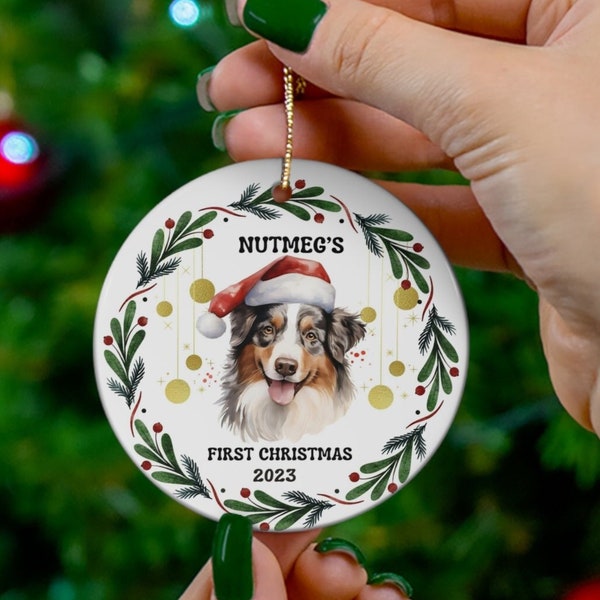 Australian Shepherd Dog Personalized 1st Christmas Ornament