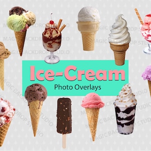 Ice cream PNG bundle frozen soft serve foods cone sweets sprinkle clip art Overlay Photoshop Overlays cuts Prop Scrapbook Composite Clipart