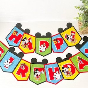Mickey Mouse Happy Birthday Banner: Embossed Cardstock Party Decoration