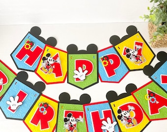 Mickey Mouse Happy Birthday Banner: Embossed Cardstock Party Decoration