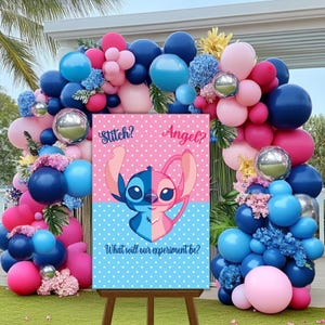 Stitch or Angel Gender Reveal Welcome Sign Printed Foam Core 24x36 sign