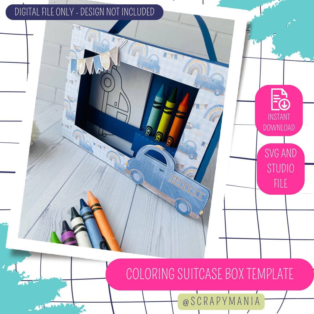 Coloring Suitcase Box Template, Crayons Holder Box, Activity Gift Box ...