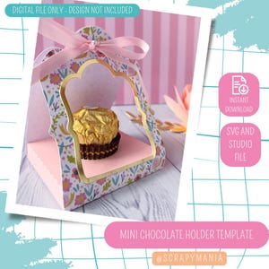 Mini Chocolate Holder Template, Favor Box for Baptism, Communion or Party Gift, Elegant Box for Small Round Treats- DIGITAL FILE ONLY