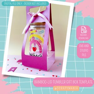 Sjabloon geschenkverpakking beker met bamboedeksel - trendy 16 oz blikje glashouder doos gesneden bestand - ALLEEN DIGITAAL BESTAND