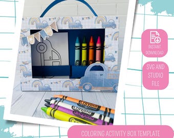Malvorlage für Kinder, Koffer Buntstifthalter SVG & Studio-Datei, Party-Aktivität-Box, Buntstift-Box-Vorlage, DIGITALE Datei