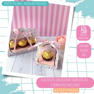 Chocolate Holder Box Template Kit, Chocolate Box Gift, Elegant Treat Display, SVG and Studio file - 2 templates included