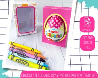 Holder box for Crayons and Chocolate Egg, Coloring box template, party favors for kids, SVG and .studio file -DIGITAL file