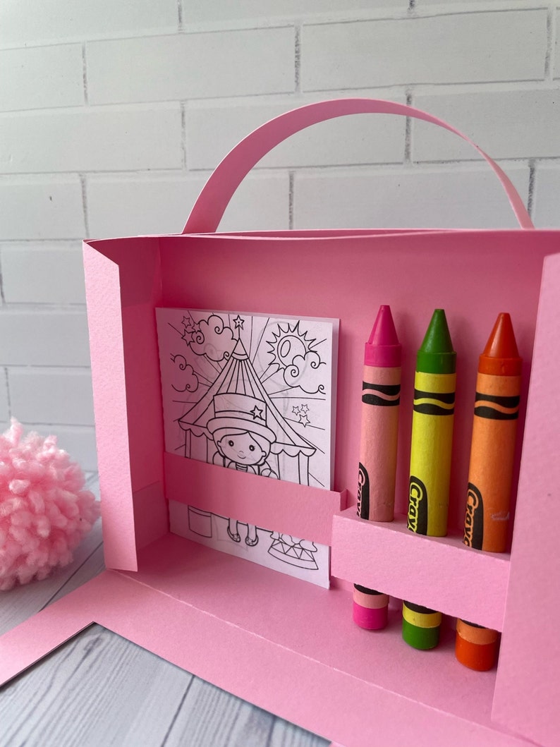 Coloring Box Template Suitcase Box With Crayons Holder Etsy Finland