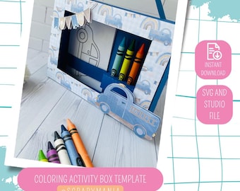Coloring Activity Box Template, Suitcase Crayon Holder (Digital Product)