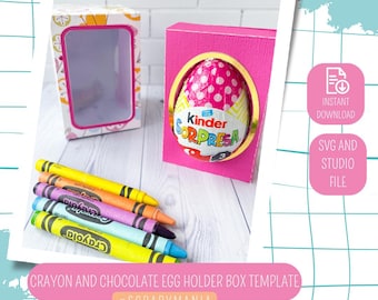Crayon and Chocolate Egg Holder Box Template, Kids Party Favor (Digital Product)