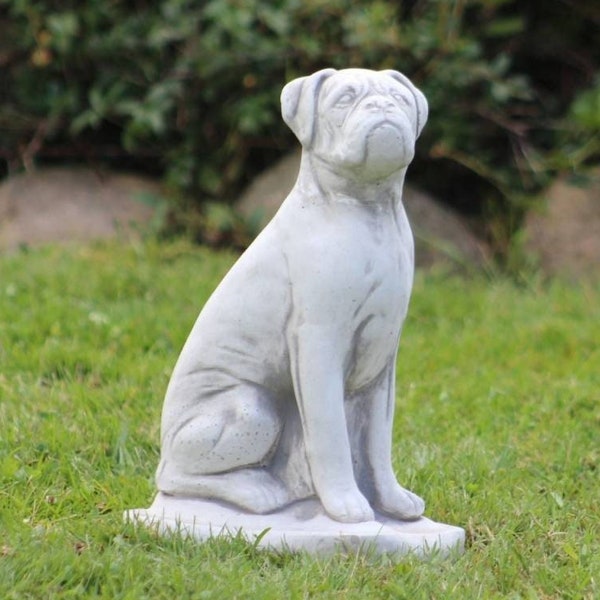 Statue de chien boxer, figurine de chien en béton, sculpture drôle de boxeur, décor animalier, figurine d’animal de compagnie à la maison, ornement extérieur, décor paysager, art de cour