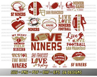 San Francisco SVG-Bundle, Niners-Spieltags-Clipart, 16 Fan-Designs, Football-SVG, SF-Team-Sublimation, Retro-Niners, Cricut-Vektorsilhouette