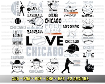 Chicago baseball bundle, 22 baseball fan designs, SVG Cricut files, Chi-Town PNG, Silhouette, Cheer pdf dxf eps, Love team svg, sublimation