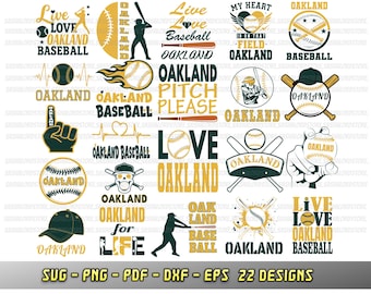 Oakland baseball bundle, 22 baseball fan designs, SVG Cricut files, Oakland PNG, Silhouette, Cheerleader dxf eps, Love team svg, sublimation