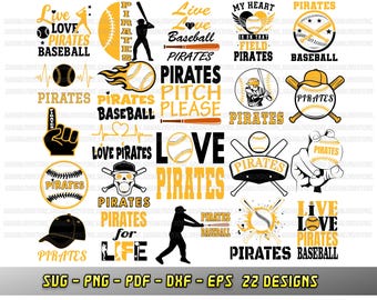 Pirates bundle, 22 baseball fan designs, SVG Cricut files, Vector, Silhouette, Pirates cheer png dxf eps, Love baseball team, sublimation