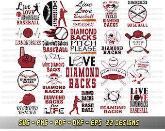 Diamond backs bundle, 22 baseball fan designs, Cricut files, Diamondback SVG, Silhouette, Cheer png dxf eps, Love baseball team, sublimation