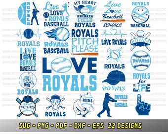 Royals bundle, 22 baseball fan designs, SVG Cricut file, Vector, Silhouette Cameo, Royals cheer png dxf eps, Love baseball team, sublimation