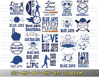 Blue Jay-Bundle, 22 Baseball-Fan-Designs, SVG-Dateien für Cricut, Go Blue, Vektor, Silhouette, Cheer-PNG, DXF, EPS, Baseball-Liebe, Sublimation