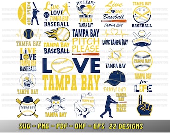 Tampa Bay bundle, 22 baseball fan designs, SVG Cricut files, Vector, Silhouette, Tampa cheer png dxf eps, Love baseball team, sublimation