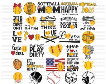 Riesiges Softball-Bundle: SVG-Dateien, 30 Fan-Designs, Cricut-Dateien, Vektordateien, Silhouette Cameo-Dateien, Softball-Mama-PNG, DXF, EPS-Dateien, Softball-Team-Dateien, Sublimationsdruck