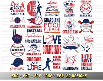 Guardians bundle, 22 baseball fan designs, SVG Cricut files, Go Guardians, Silhouette, Cheer png dxf eps, Love baseball team, sublimation