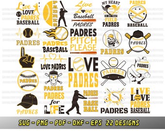 Padres bundle, 22 baseball fan designs, SVG Cricut files, Go Padres, Silhouette, Padres cheer png dxf eps, Love baseball team, sublimation