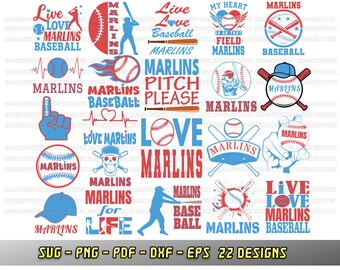 Marlins bundle, 22 baseball fan designs, SVG Cricut files, Printable, Silhouette, Marlins cheer png dxf eps, Love baseball team, sublimation