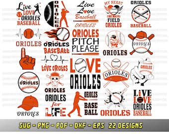 Orioles bundle, 22 baseball fan designs, SVG Cricut files, Vector, Silhouette, Orioles cheer png dxf eps, Love baseball team, sublimation