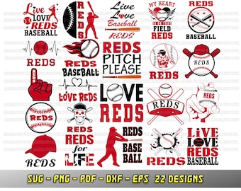 Reds bundle, 22 baseball fan designs, SVG Cricut files, Go Reds, Silhouette, Reds cheerleader png dxf eps, Love baseball team, sublimation