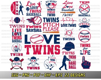 Twins bundle, 22 baseball fan designs, SVG Cricut files, Vector, Silhouette, Twins cheer png dxf eps pdf, Love baseball team, sublimation