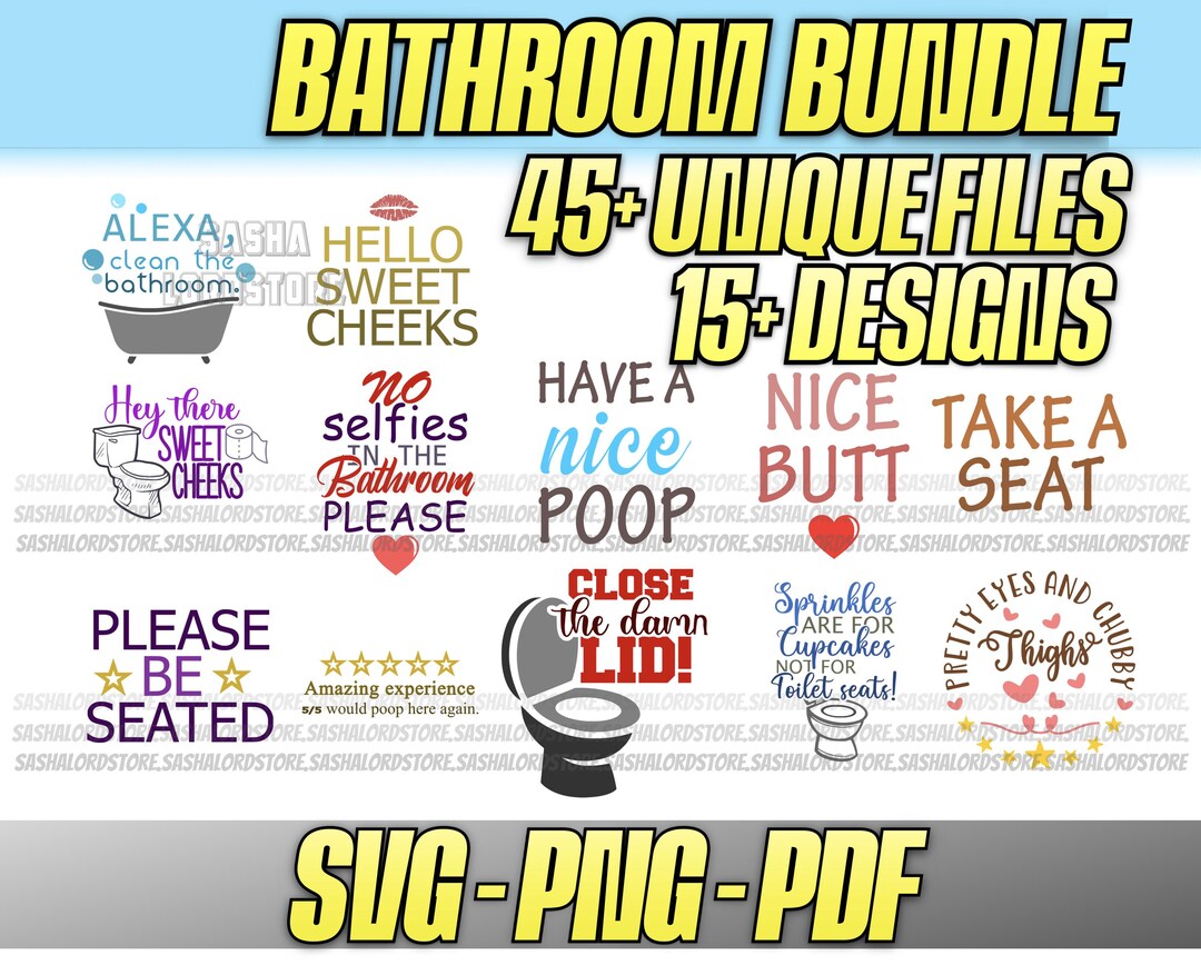 Funny Bathroom SVG Bundle 15 Designs, Toilet Humor PNG, Restroom Quote ...