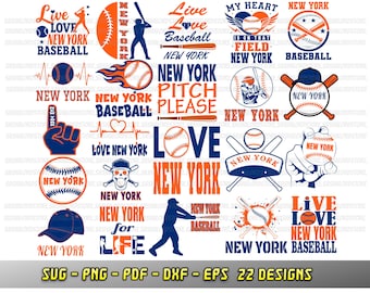 New York baseball bundle, 22 baseball fan designs, SVG Cricut files, NY PNG, Silhouette, Cheerleader pdf dxf eps, Love team svg, sublimation