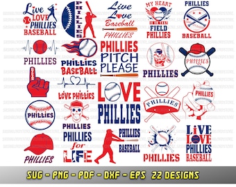 Phillies bundle, 22 baseball fan designs, SVG Cricut files, Vector, Silhouette, Phillies cheer png dxf eps, Love baseball team, sublimation