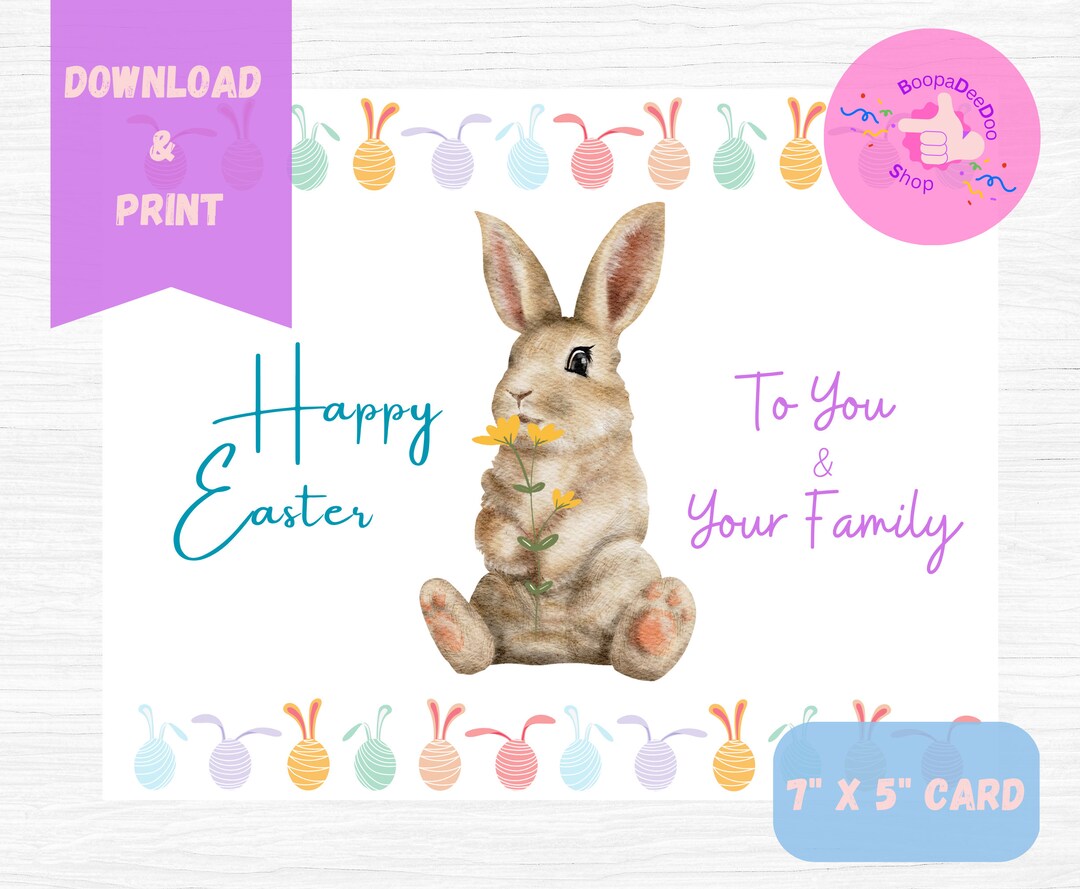 Cute Easter Card Printable, Easter Card Bunny, Happy Easter Card ...