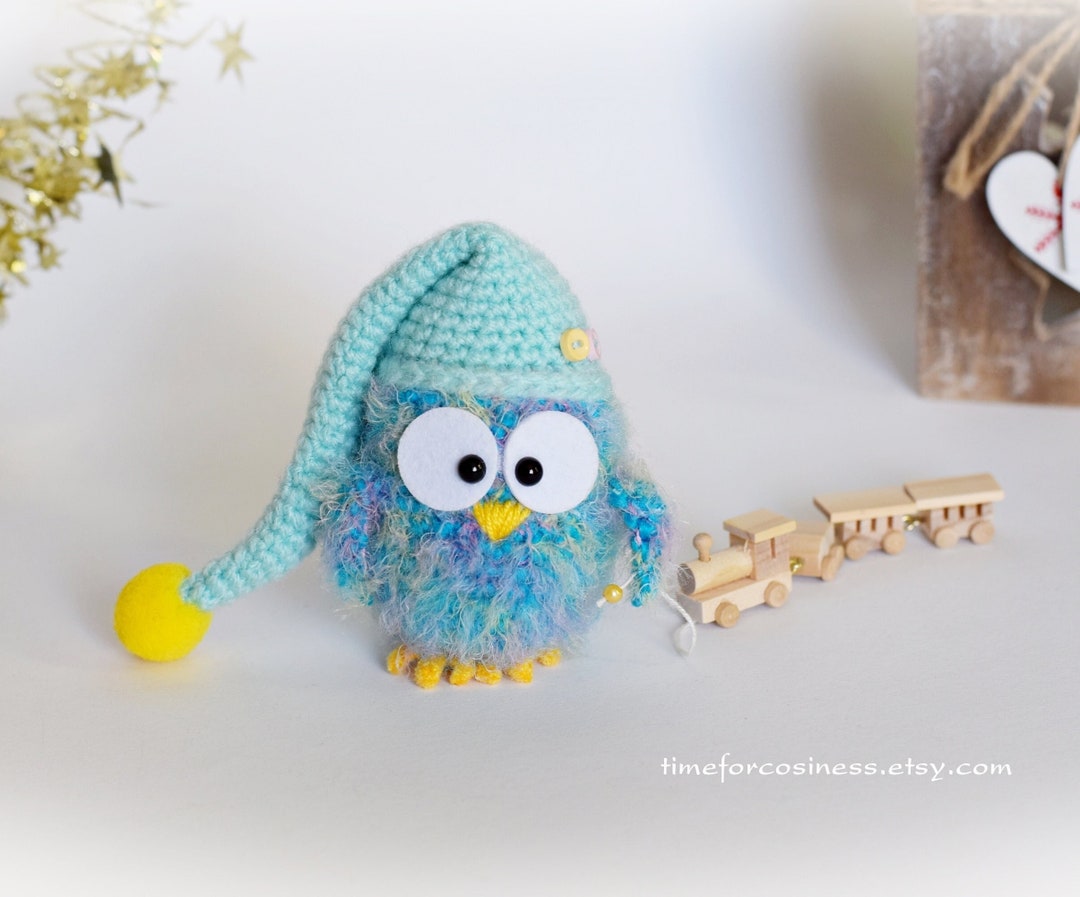 Owl Train Design Little Owl With Wooden Train - Crocheted, Amigurumi, Miniature ...