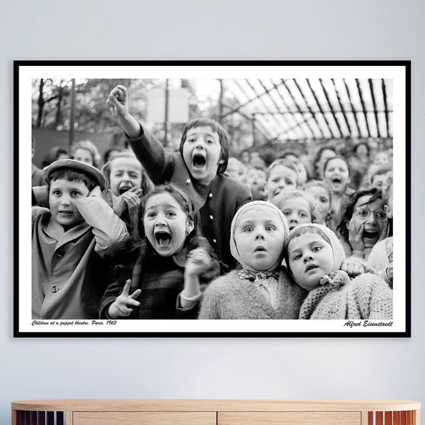 Alfred Eisenstaedt Photo Print, Children at a puppet theatre, Paris, 1963, Black and White Photography Print, High Quality Photo Print