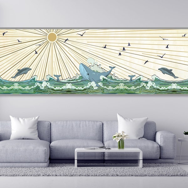 Modern Large Wall Art Print, Modern Long Horizontal Sea Artwork, Unique Rare Artwork, Sea Life Nautical Ocean Wall Poster, High Quality