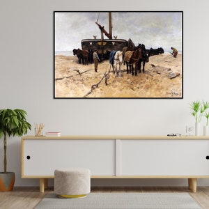 Ungerahmt, Anton Mauve, Fischerboot am Strand, Kunst Poster Original Druck, Bleistift Signiert, Geschenkidee, Klassischer Kunstdruck, Angeln Kunstdruck