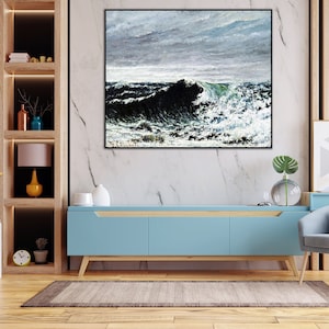 Ungerahmt, GUSTAVE COURBET, Die Welle 1869, Kunst Poster Original Druck, Bleistift signiert, Französischer Kunstdruck, Französischer Maler, Hochwertiger Kunstdruck