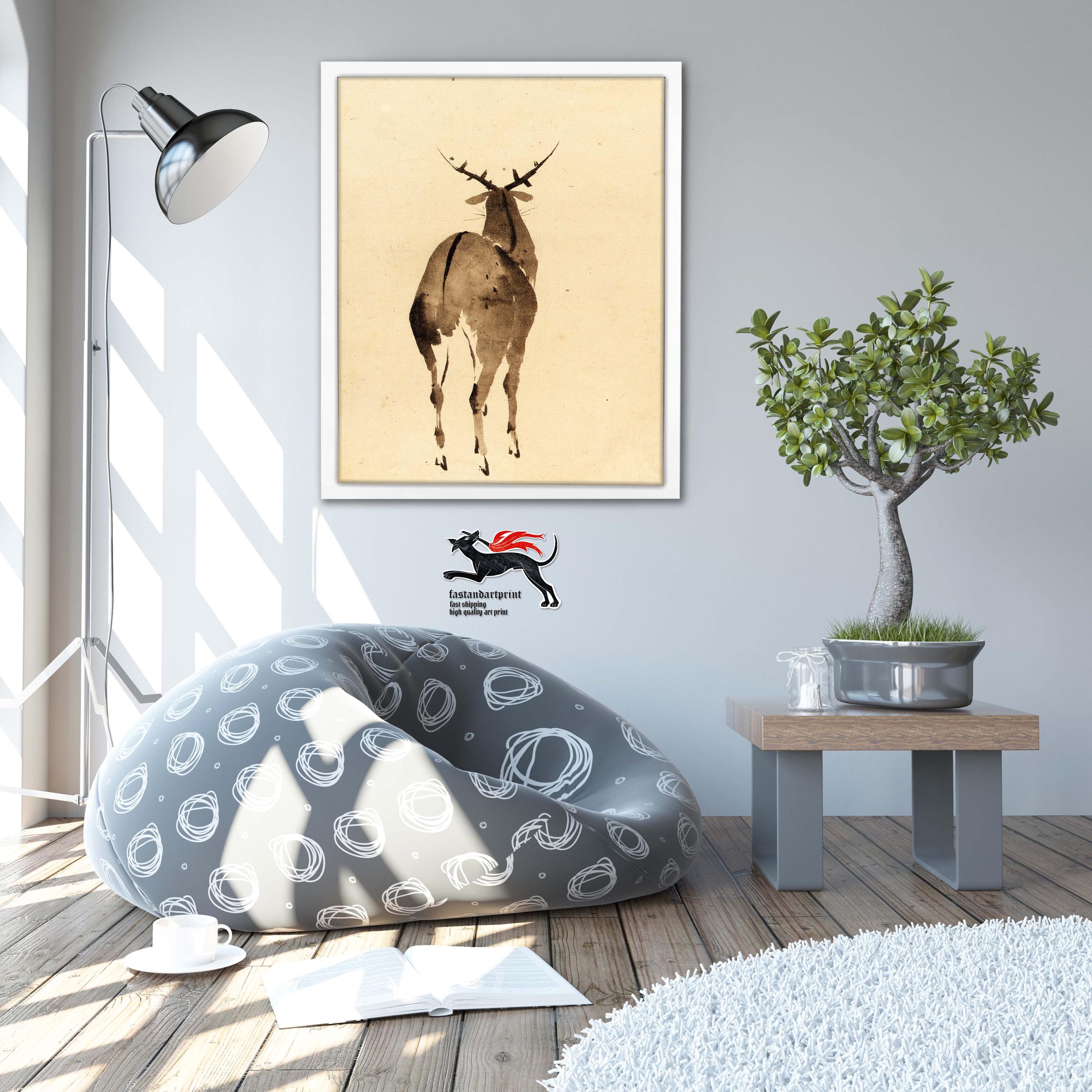 Hokusai Deer Print: Japanese Zen Wall Art, Ready to Hang - Etsy 日本