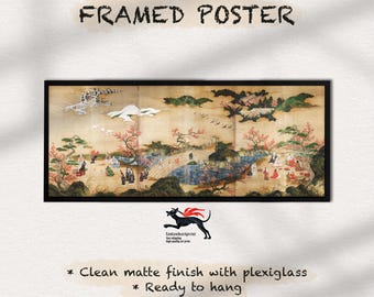 Framed, Ready to Hang, Kano Hideyori Print, Maple Viewers Print, 16th Century, Japanese Art Prints, Asian Art Print, Reproduction Rare Art