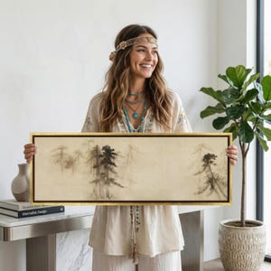 Hasegawa Tohaku - Pine Trees: Framed Japanese Art | Minimalist Asian Landscape Poster | Wabi-Sabi Wall Art | High-End Japandi Canvas Decor