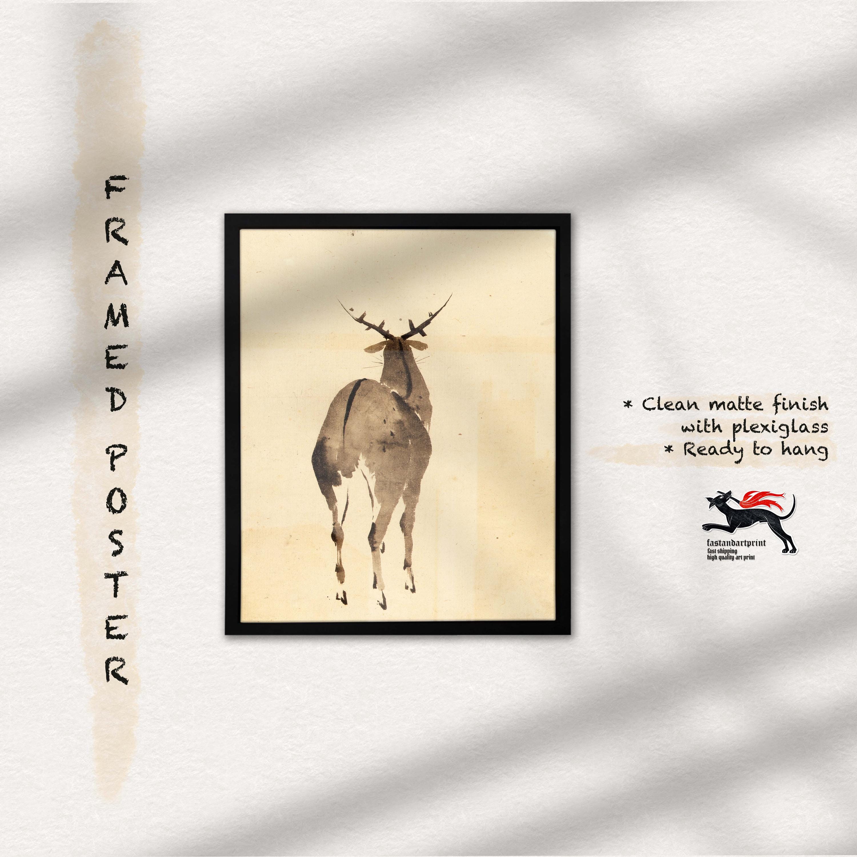 Hokusai Deer Print: Japanese Zen Wall Art, Ready to Hang - Etsy 日本