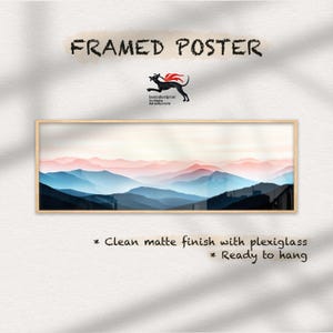 Framed Minimalist Mountain Canvas Print: Long Horizontal Landscape Wall Art
