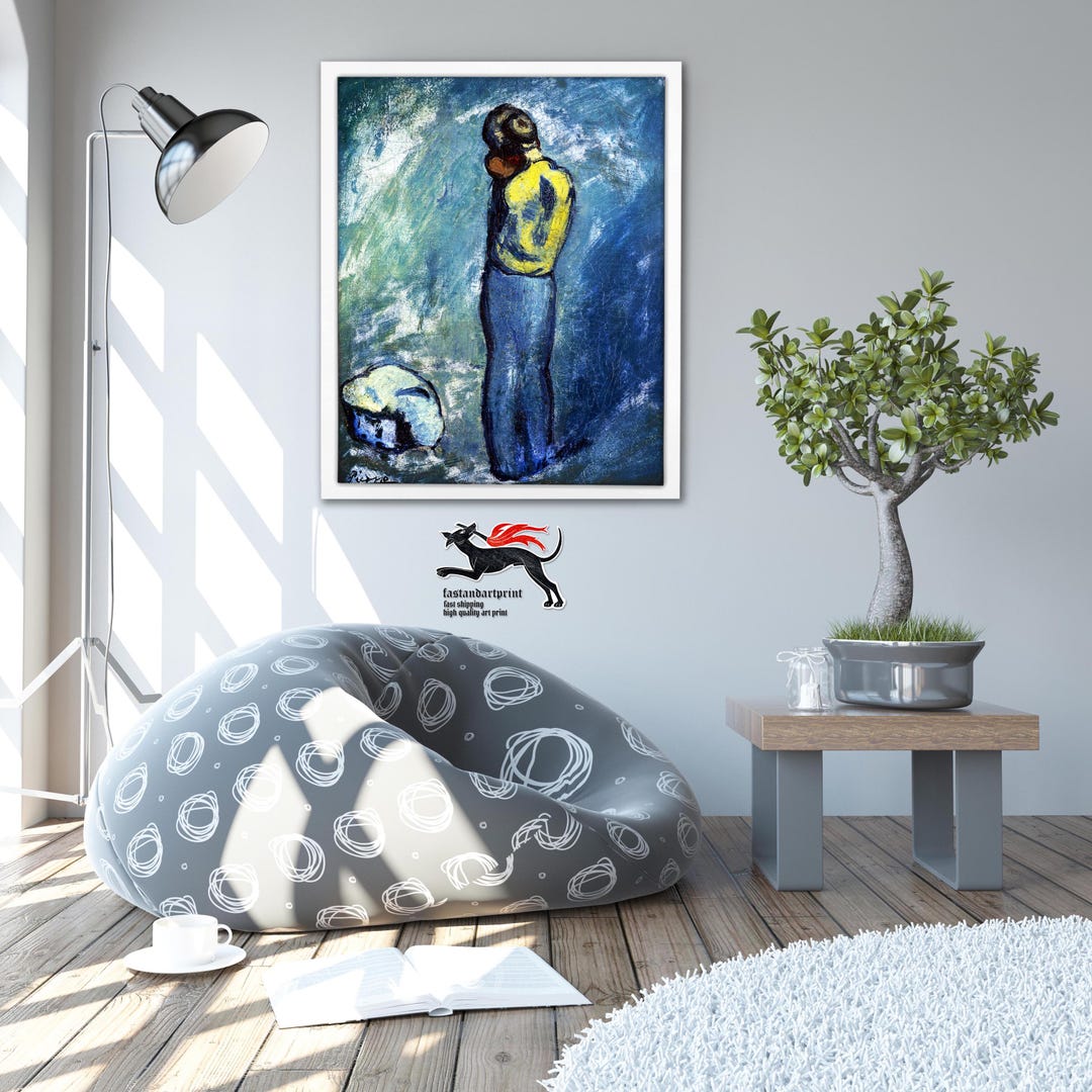 Picasso Mother and Child Print: Blue Period Abstract Art (unframed