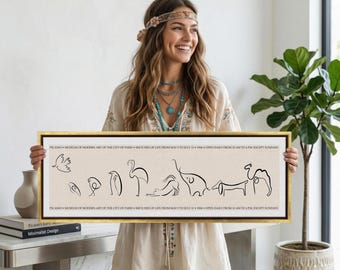 Picasso Animals Line Art Print: Continuous Line Drawing, Framed Wall Decor, Mid-Century Style