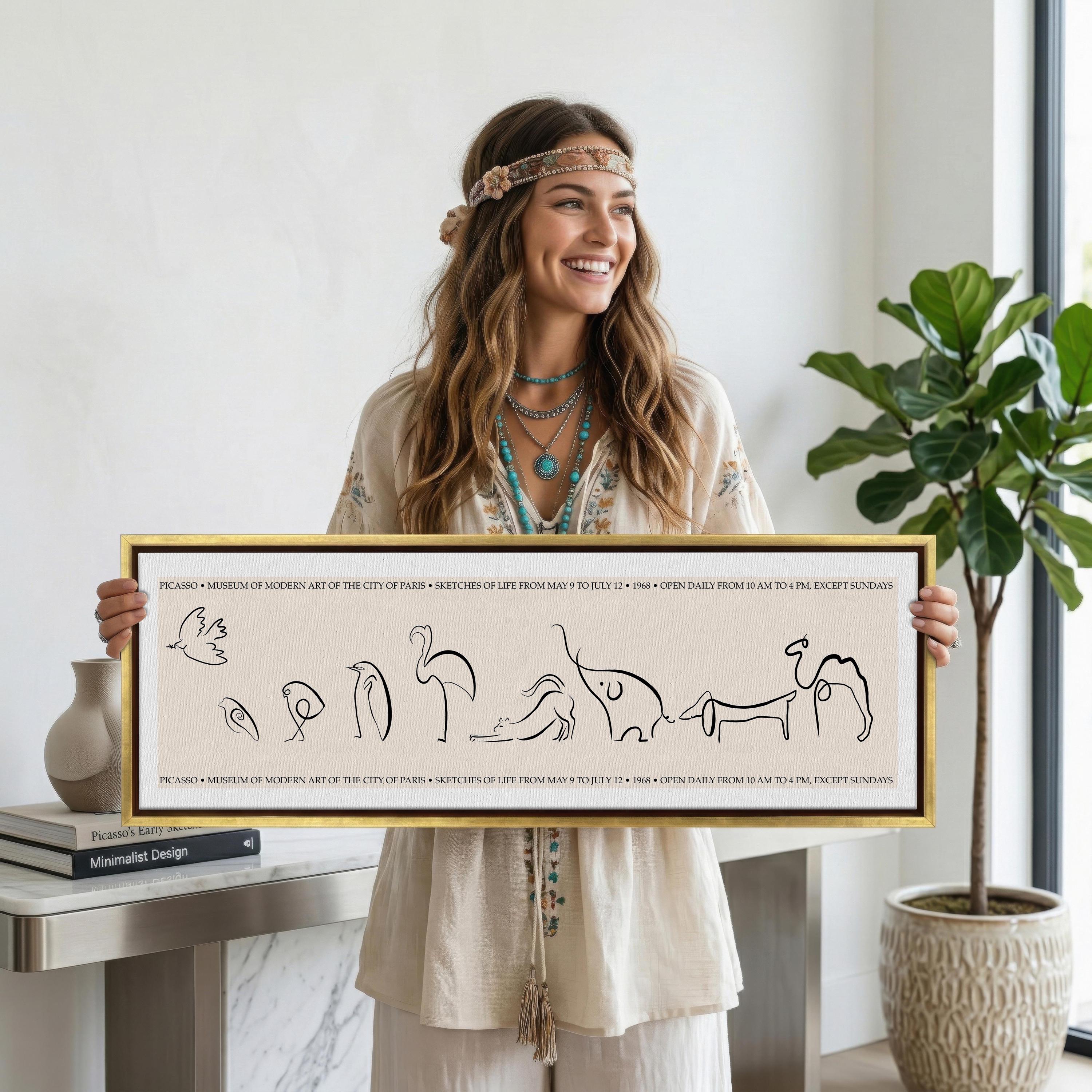 Picasso Animals Line Art Print: Continuous Line Drawing, Framed Wall ...