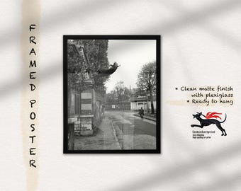 Framed, Ready to Hang, Flying Yves Klein Photo Art Print 1960, Black and White Photography, Vintage Art Photography, Photography Art Print